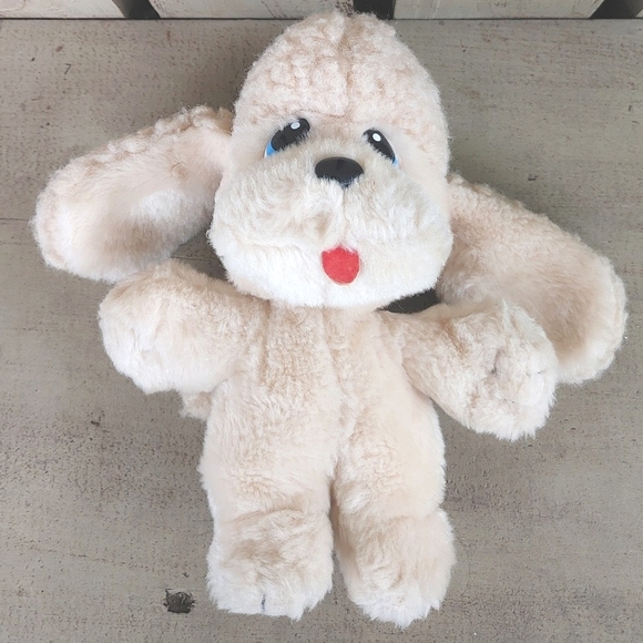 Vintage 1985 Marchon Cream Plush Poodle Puppy 9" Soft Toy Blue Eyes Floppy Ears - Picture 7 of 12